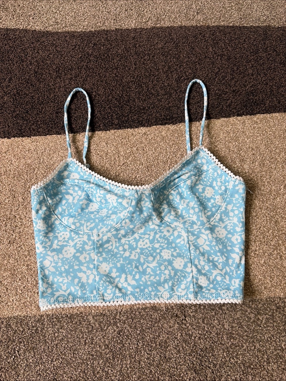 Princess Polly Size 4  Blue Knit Bralette Ribbed Scalloped Seamless Wireless